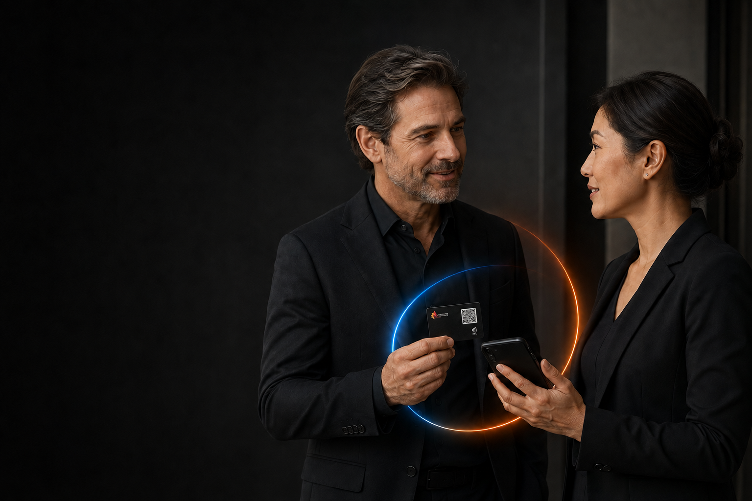 Two professionals continuing a business introduction