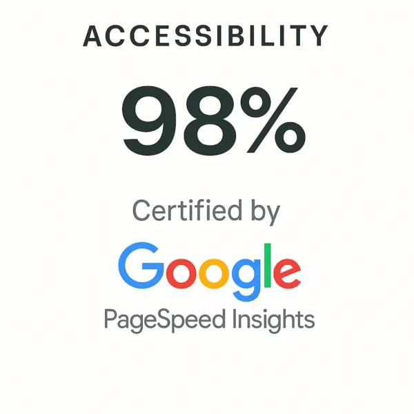 98% Accessibility certified by Google Page Speed insights